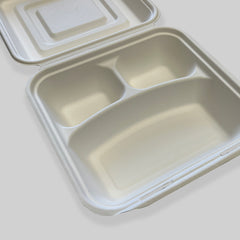 Clamshell Box 9X9 3 Compartment Sugarcane Bagasse